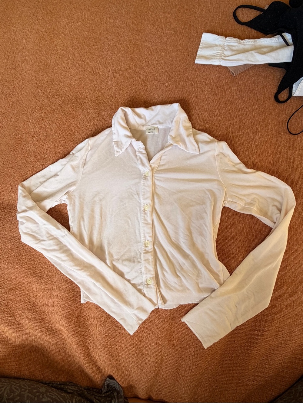 Aritzia Wilfred Light Cream Button-Down Collared Long Sleeve Top